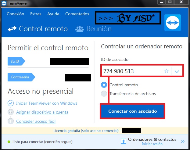 Ingresando id para conectarnos por teamview