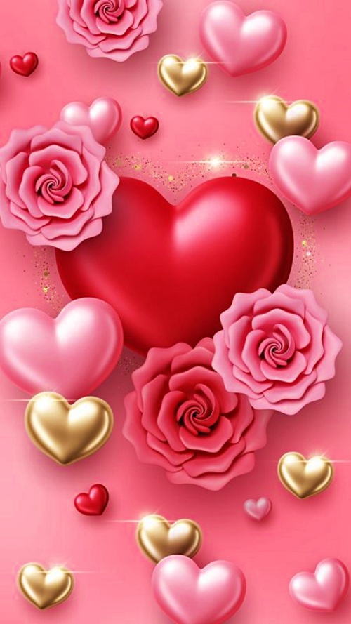 Golden hearts and flowers of romance hd wallpaper