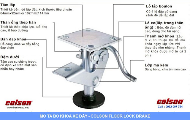 Bộ khóa xe đẩy Colson Floor Lock Brake | www.banhxepu.net