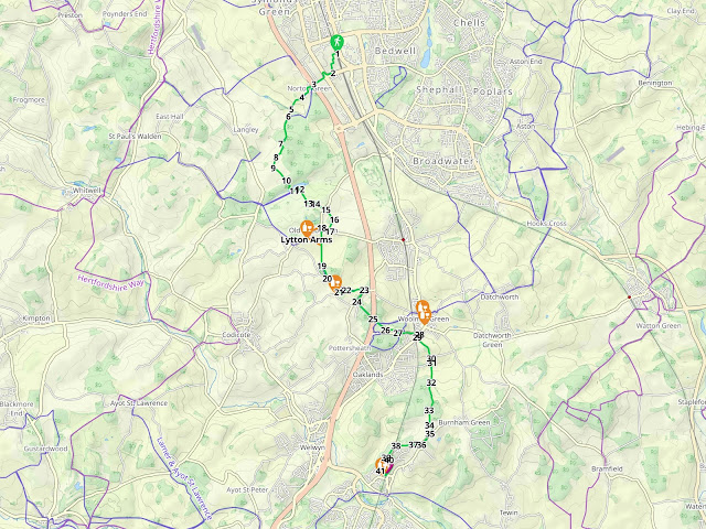 Map for Walk 249: Stevenage to Welwyn North Linear