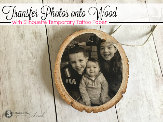 silhouette cameo project, photo ornaments, silhouette cameo diy project, transfer photos to wood, tattoo paper