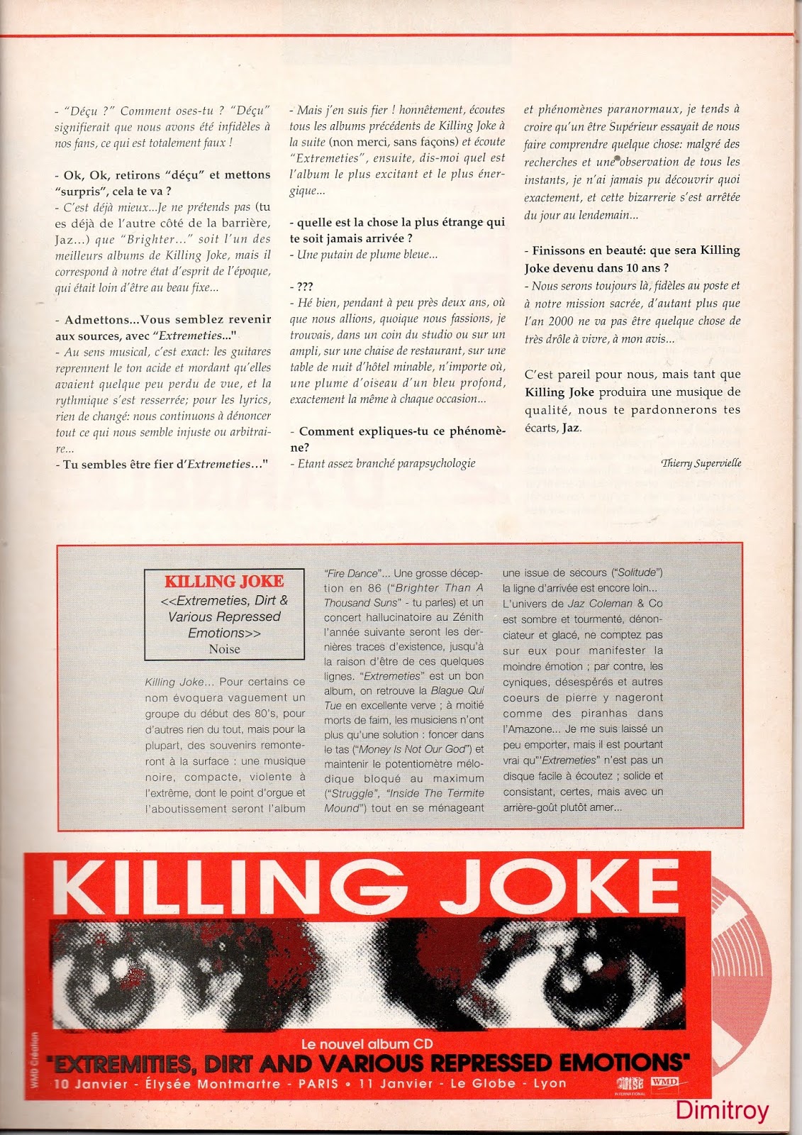 Killing Joke Concerts 1979 1996 Jan 1991 Article From