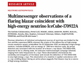 Multi-messenger announcement for detection of neutrinos and gamma rays (Source: Science, 361, 13 July 2018)