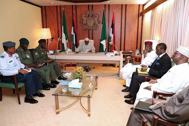 President Buhari meets with all service chiefs and heads of other security agencies