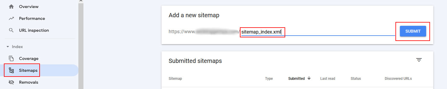 adding sitemap to google search console