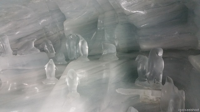  walking through the Ice Palace, a tunnel carved inside the glacier