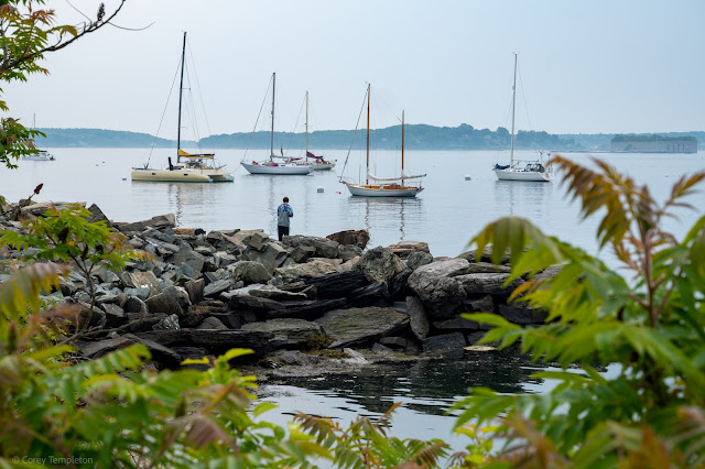 Portland, Maine June 2023 Fishing along the Eastern Waterfront with a nice view of Fort Gorges.