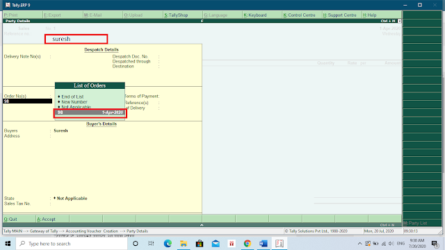 order processing in tally