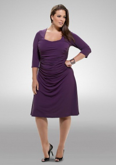 Flaunt Long Sleeves Purple Tea Length Cocktail Dress