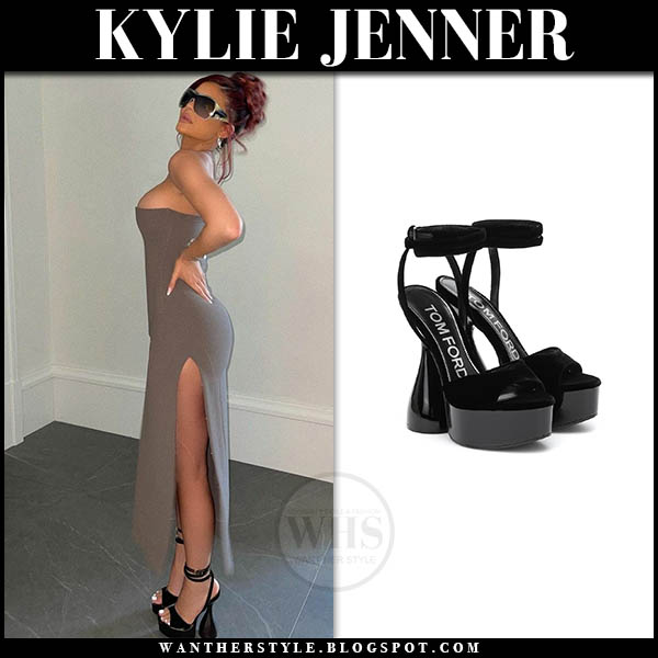 Kylie Jenner in black platform sandals