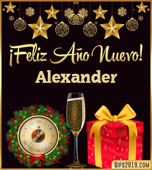 Gif de feliz año nuevo con nombre alexander