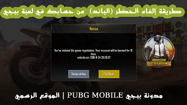 الطريقة الصحيحة لرفع الحظر "الباند" عن حسابك في لعبة ببجي موبايل PUBG MOBILE، طريقة الغاء الحظر عن لعبة ببجي، كيف الغاء الحظر بحسابك في بابجي موبايل، ببجي ، ببجي موبايل، إلغاء الباند الطريقة المعتمدة في لعبة ببجي