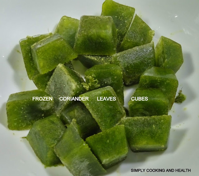 Coriander leaves frozen cubes