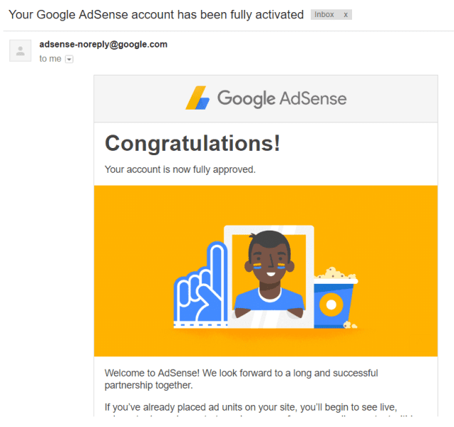 Google Email Congratulations your website is approved