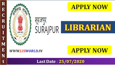 Recruitment Post of Librarian in Government Excellent (English medium) Higher Secondary School Pratappur, Surajpur, Chhattisgarh last Date : 25/07/2020
