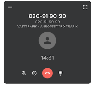 Skärmdump på samtal till beställningcentralen med samtalsmätaren stannad på 14:31 minuter