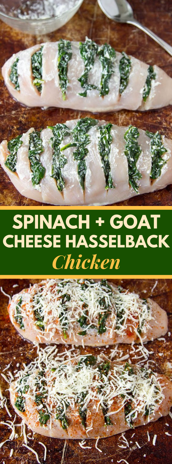 SPINACH + GOAT CHEESE HASSELBACK CHICKEN #Dinner #RecipeBox