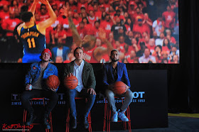 Portrait of three young men trying out the hosts chairs at the end of the event - TISSOT NBA Finals Party Sydney - Photography by Kent Johnson.