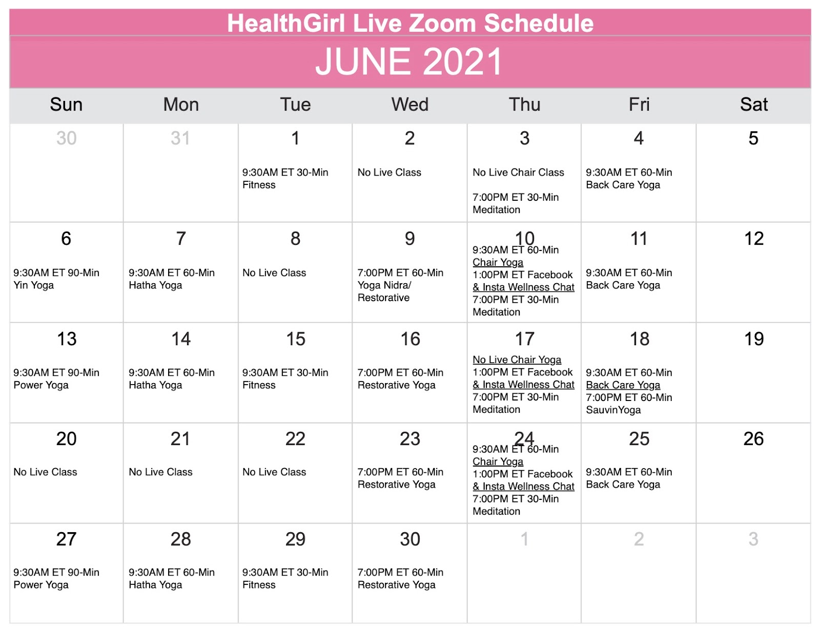 June 2021 Schedule