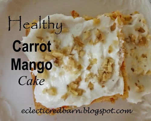 Eclectic Red Barn: Healthier Mango Carrot Cake - save calories by using mango juice instead of oil