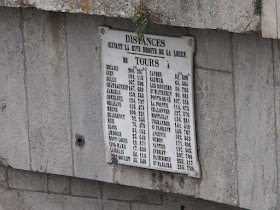 Distances from Tours to other towns along the River Loire.  Indre et Loire, France. Photographed by Susan Walter. Tour the Loire Valley with a classic car and a private guide.