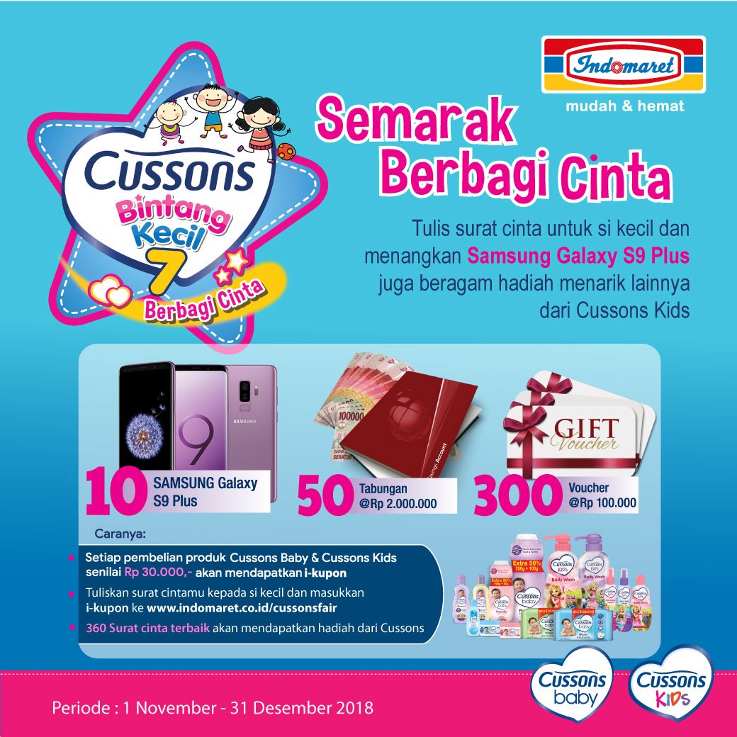 Indomaret - Promo Kontes Semarak Berbagi Cinta Bersama Cussons (s.d 31 Des 2018)