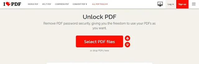 إزالة كلمة المرور لملفات PDF باستخدام موقع iLovePDF