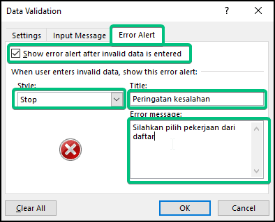 Validation error code