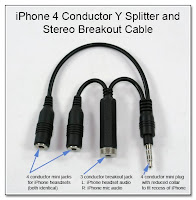 CP1040: iPhone Breakout Cable - 3 Conductor Breakout Jack for Headset Audio and Mic Audio, Combined with a True 4 Conductor Y Splitter