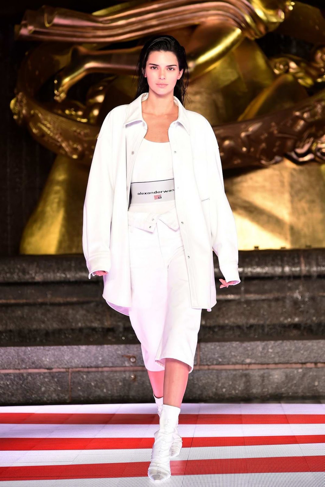 Kendall Jenner walks the runway during the Alexander Wang Collection 1 Fashion Show at Rockefeller Center in New York City