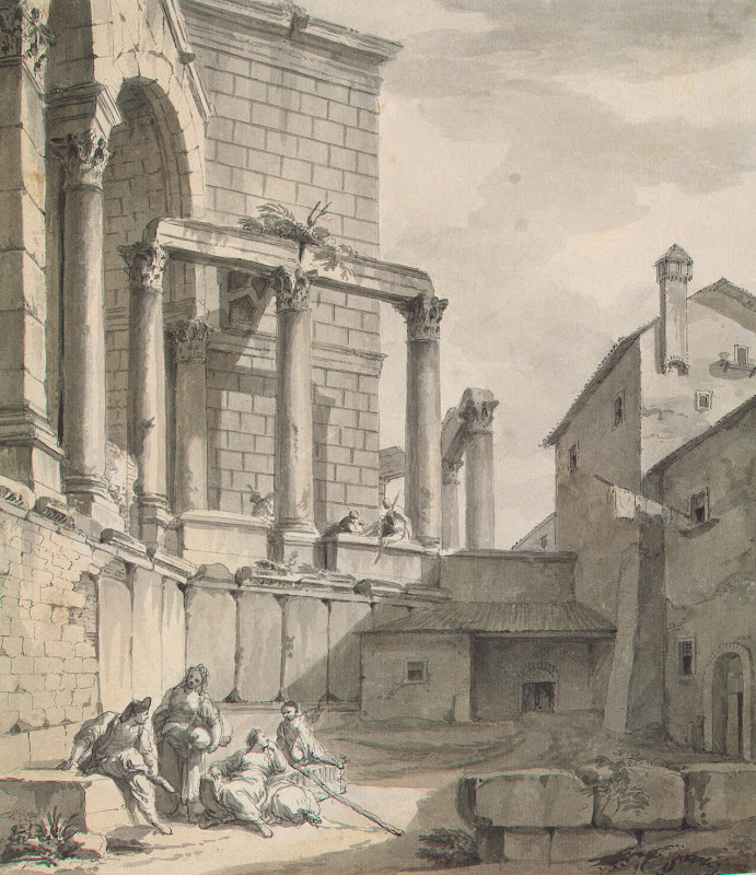 View of the Temple of Jupiter in Diocletian's Palace in Spalato by Charles-Louis Clerisseau - Architecture, Landscape Drawings from Hermitage Museum