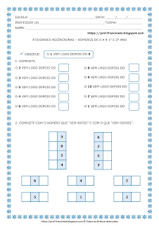 ATIVIDADES ASSÍNCRONAS – NÚMEROS DE 0 A 9 1º E 2º ANO