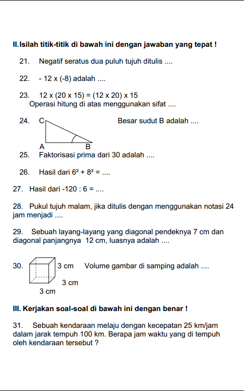  SOAL  LATIHAN DAN KUNCI JAWABAN ULANGAN UAS MATEMATIKA  