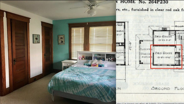 front bedroom with triple windows in front, and two closet doors Sears Ivanhoe 200 • 305 S. Wilbur Avenue, Sayre, Pennsylvania