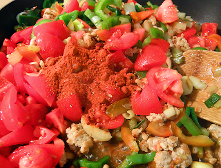 Tomatoes and Paprika Added to Frying Pan