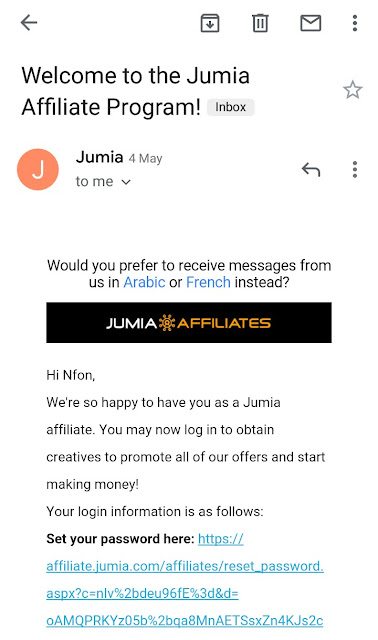 Jumia affiliate gmail confirmation message 
