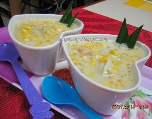 My Kuali: Bubur jagung+sagu+durian