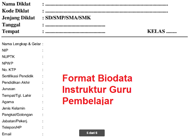Contoh Format Biodata Instruktur Guru Pembelajar - Info 