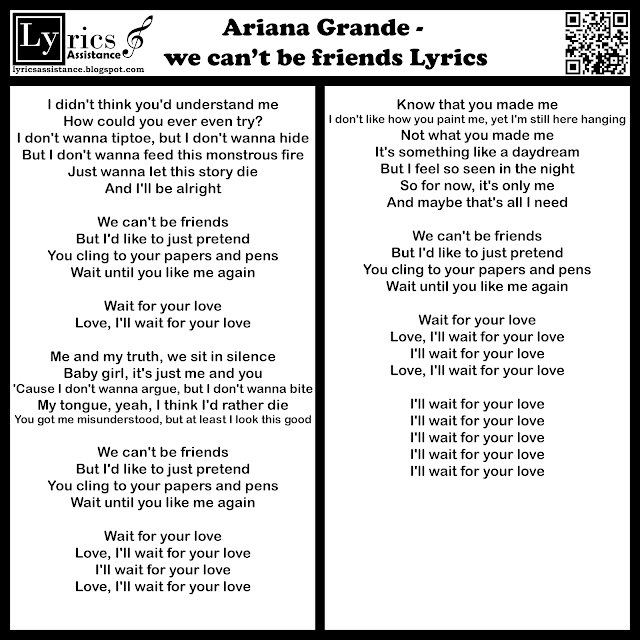 Ariana Grande - we can’t be friends (wait for your love) Lyrics | lyricsassistance.blogspot.com