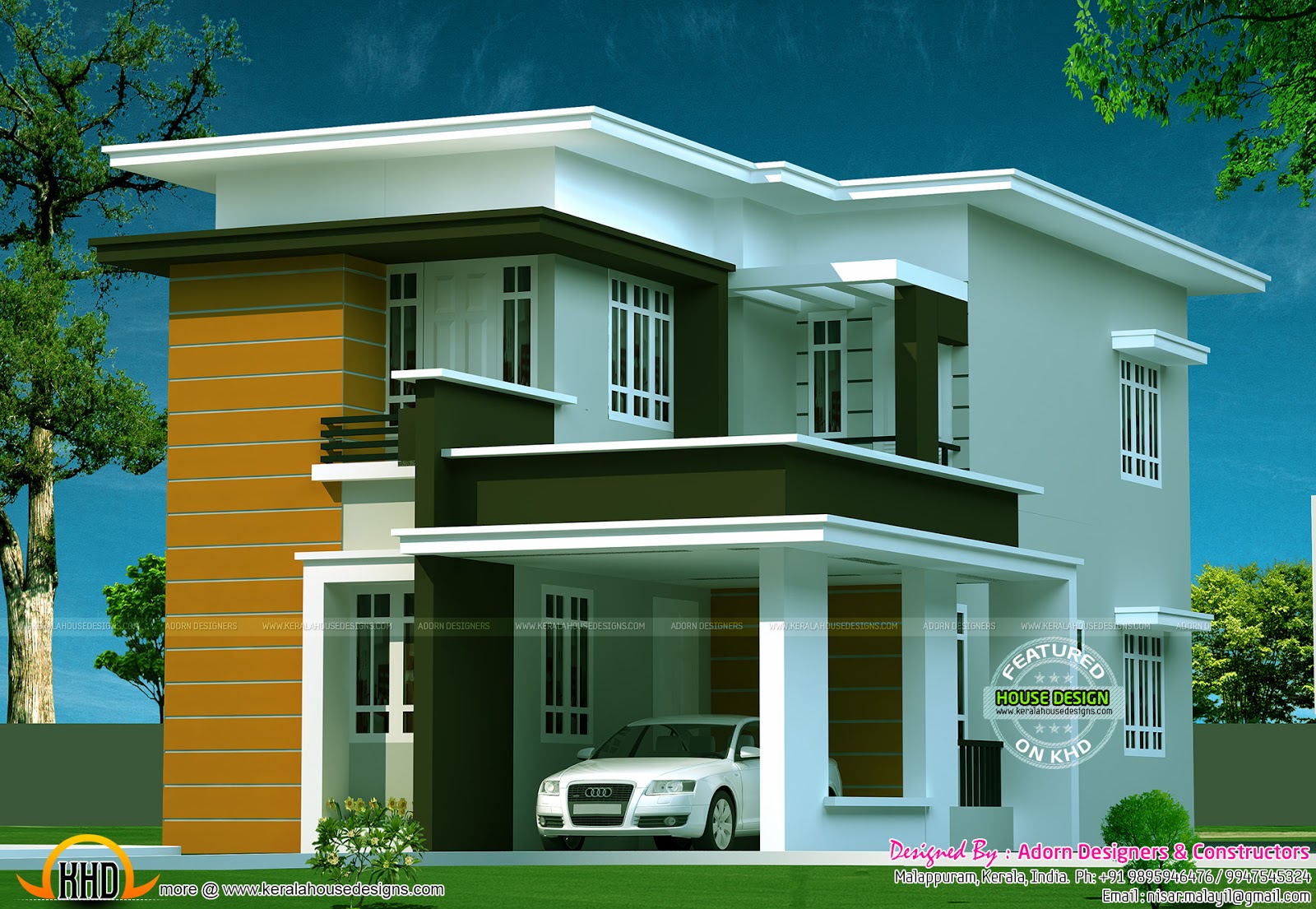 New flat roof house Kerala home design and floor plans