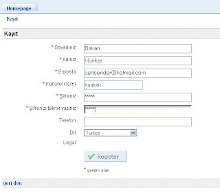 Sekil 32 Kullanıcı kayıt formu