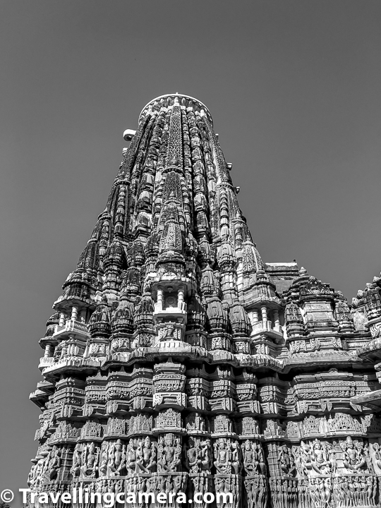 Sun Temple of Ranakpur is a famous Sun or Surya temple which is well known as the Surya Narayan Temple. This is 13th century temple, which was rebuilt in the 15th century after destruction. Sun temple is built with white limestone in Nagara style with a delicate ornamented work you can see in above photograph. Nagara style of architecture is a style of classic Hindu temple architecture that is different from the Dravidian architectural style of the South Indian temples. Sun temple is built on a raised stone platform with no boundary walls.  Ranakpur is a small town that around Aravalli ranges in the state of Rajasthan is mainly famous for Ranakpur Jain Temple. This Sun Narayan Temple is at walk of about 350 meters.