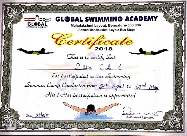 Certificate by Global Swimming Academy