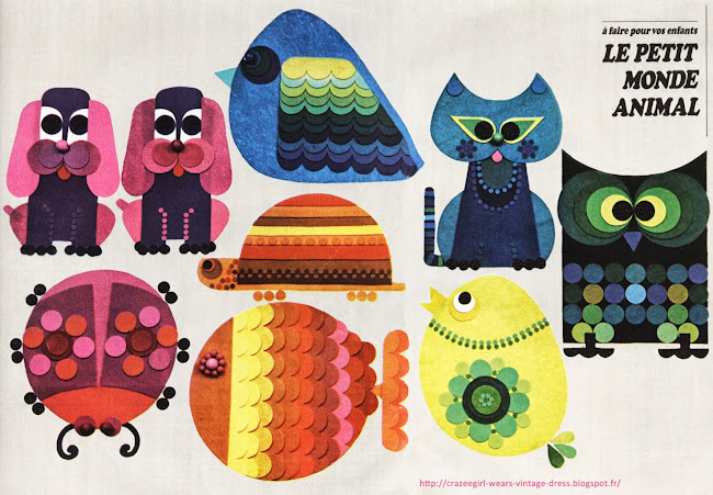 Do It Yourself : animaux en feutrine  - animals of felt fabric - 1969 1960 60s sixties année 60 