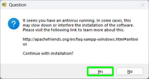 xampp installation warning about antivirus