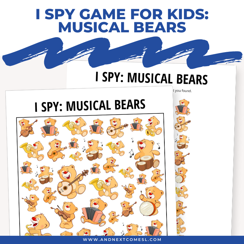 Printable musical bears I spy game for kids