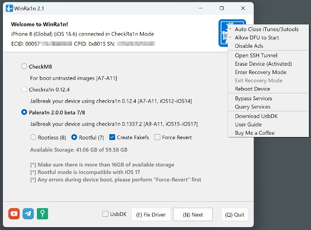 WinRa1n 2.1 New Version Tool For iOS Device Jailbreak (FREE)