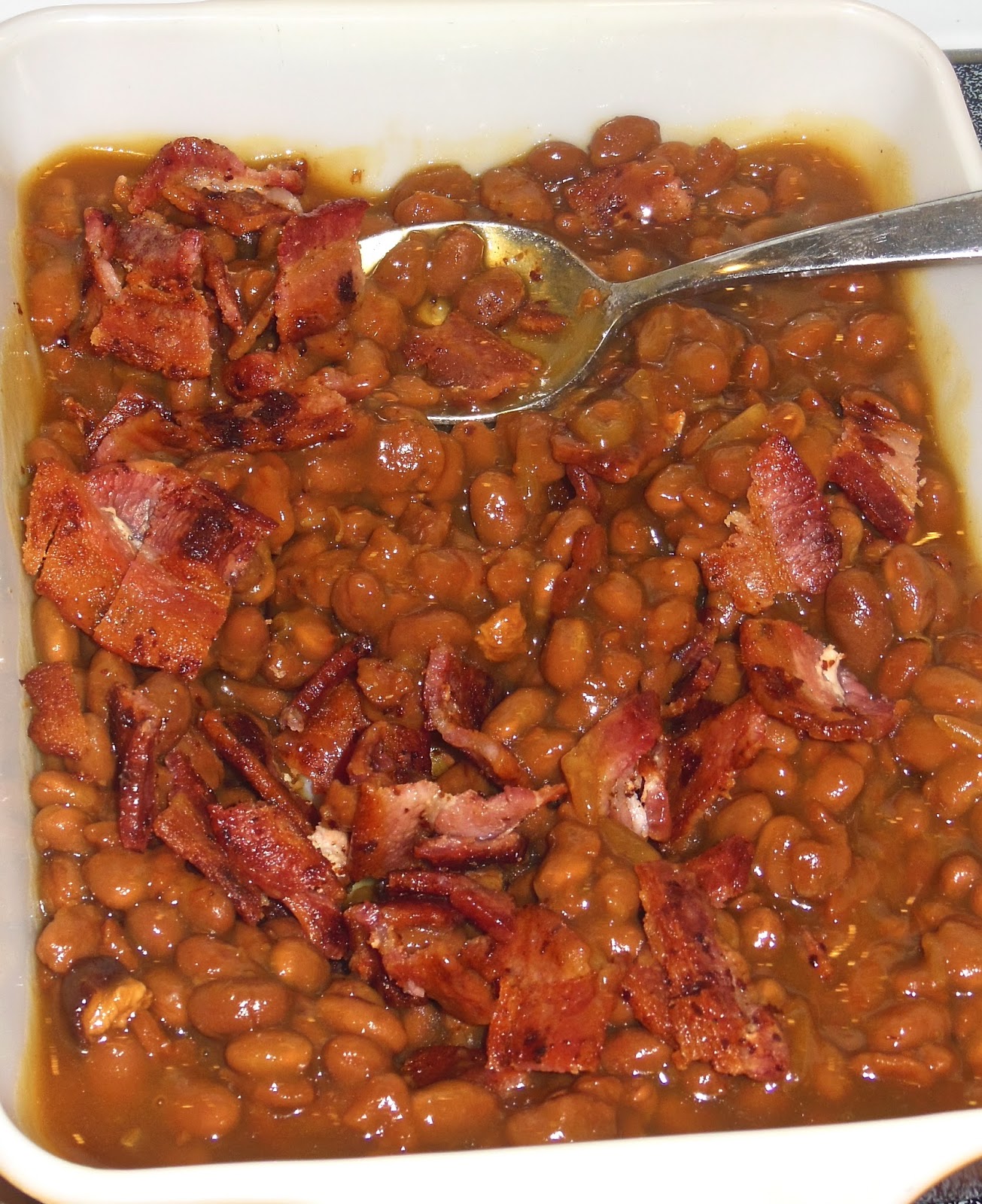 Lori's Culinary Creations: Mom's Baked Hot Dogs with Beans