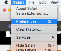 Click Safari then Preferences in the browser menu. You might also utilize the Command+, keyboard faster way.