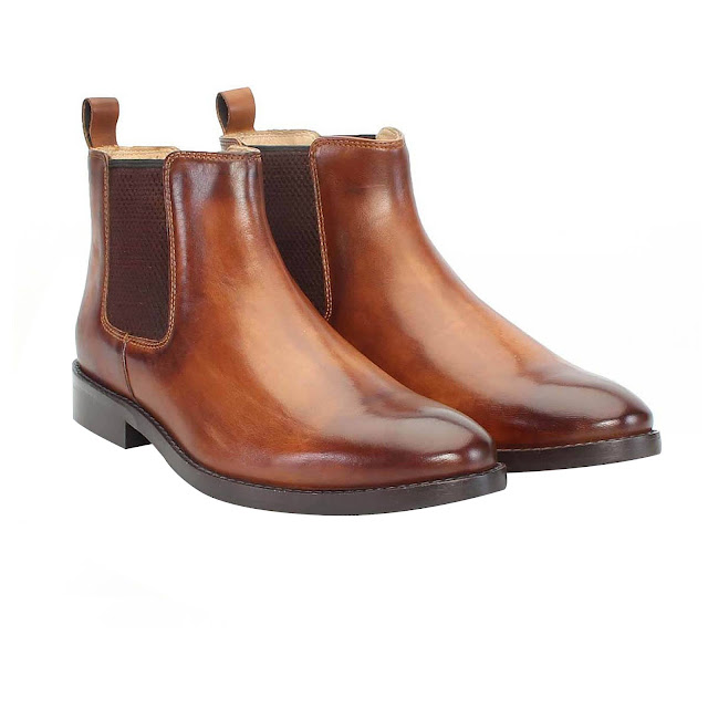 BRUNE TAN COLOR LEATHER HAND         MADEHAND CRAFTED CHELSEA BOOTS FOR MEN